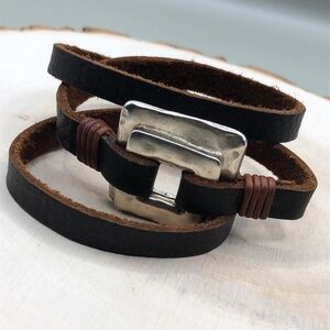 Handmade rustic modernist boho statement style leather wrap bracelet-unisex.